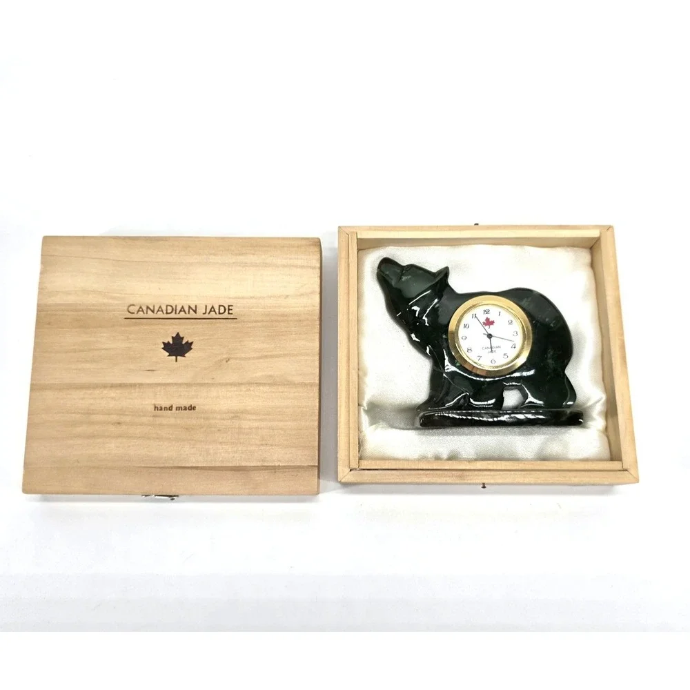 British Columbia Canadian‎ Jade Bear Clock Hand Carved BC Nephrite Green Stone